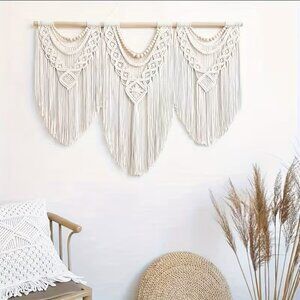 Large Boho Macrame Wall Hanging – Handmade Bohemian Tapestry, Neutral Fiber Wall